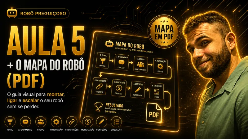 Capa da Aula 5: o Mapa do Robô em PDF, o guia visual pra montar e ligar o seu Robô